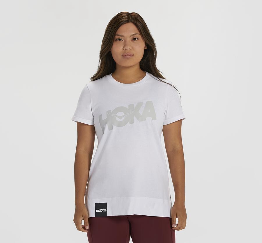 Hoka One One Brand - Women Tee - White,Australia XIH-758241